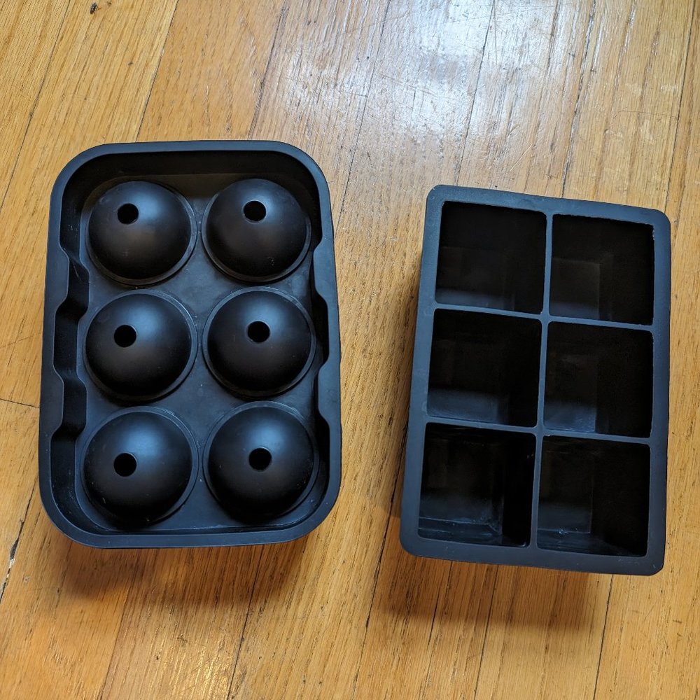 Silicone Ice Cube Trays Bundle 2 Pack Large Square Cube Round Sphere Molds Black - Picture 2 of 12